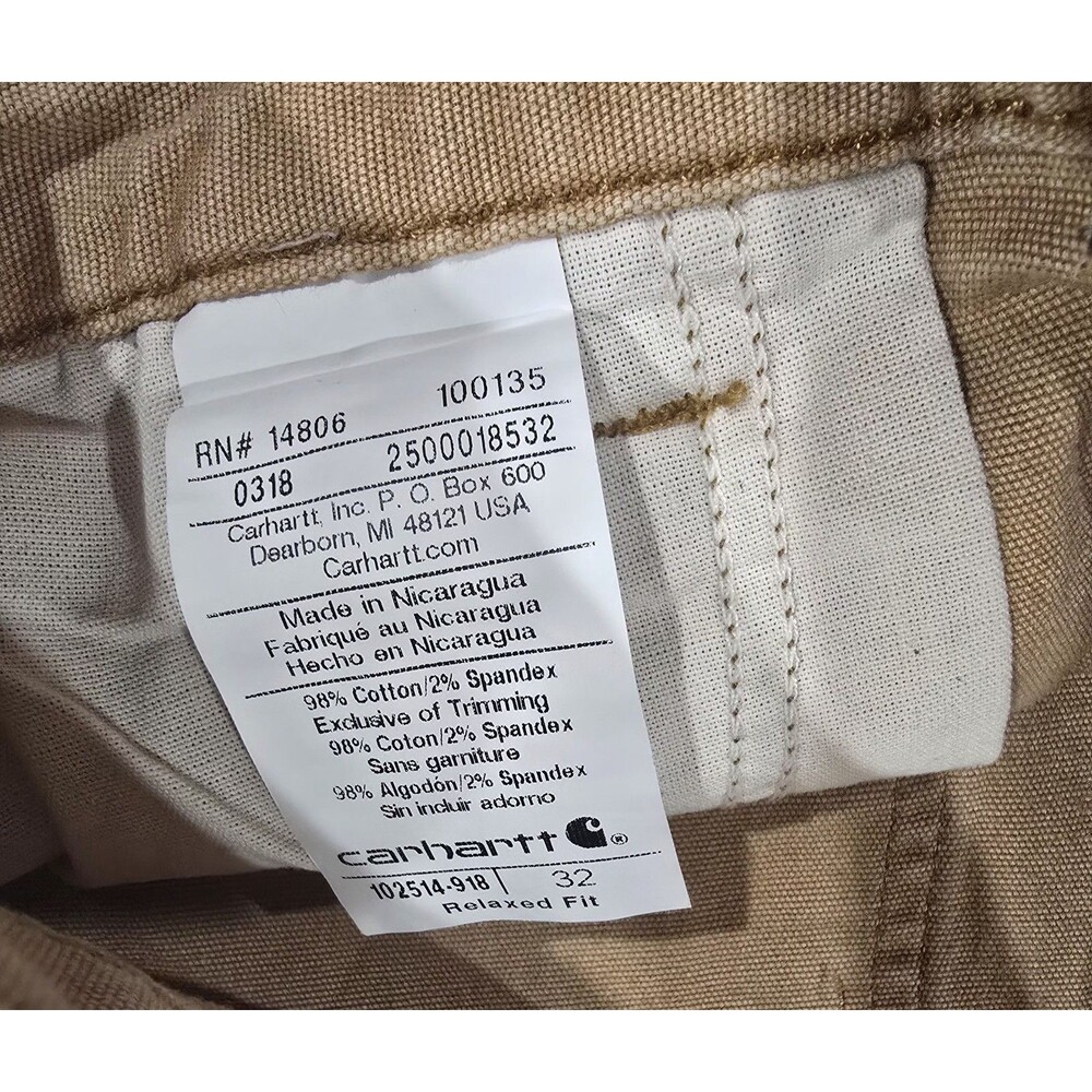 Carhartt Shorts Mens 32 Relaxed Fit Tan Brown Canvas Work Wear Carpenter - Picture 5 of 7